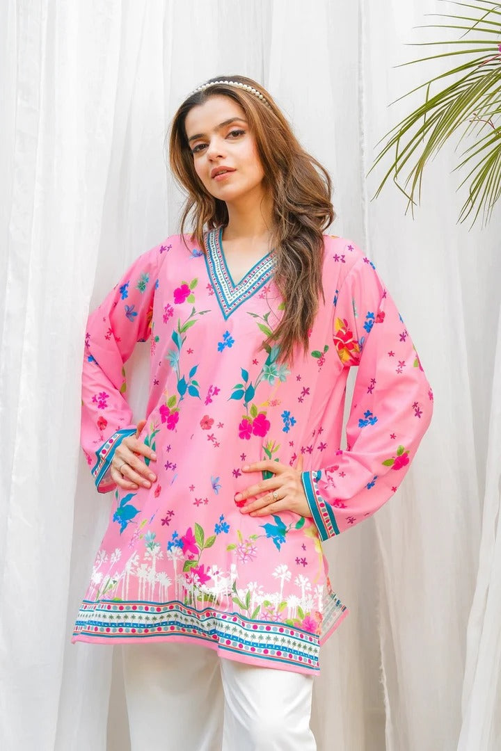 PINK FLORAL DIGITAL PRINTED 2PC