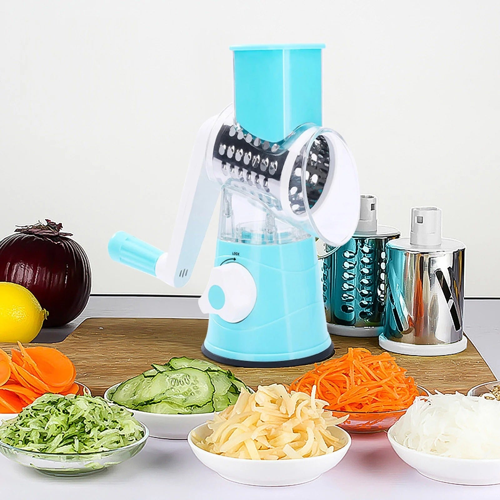 Multifunctional Vegetable Slicer Vegetable Slicer Manual Kitchen Grater Vegetable Chopper 3 in 1 Round Mandolin Cutter Potato Spiralizer Household Gadgets