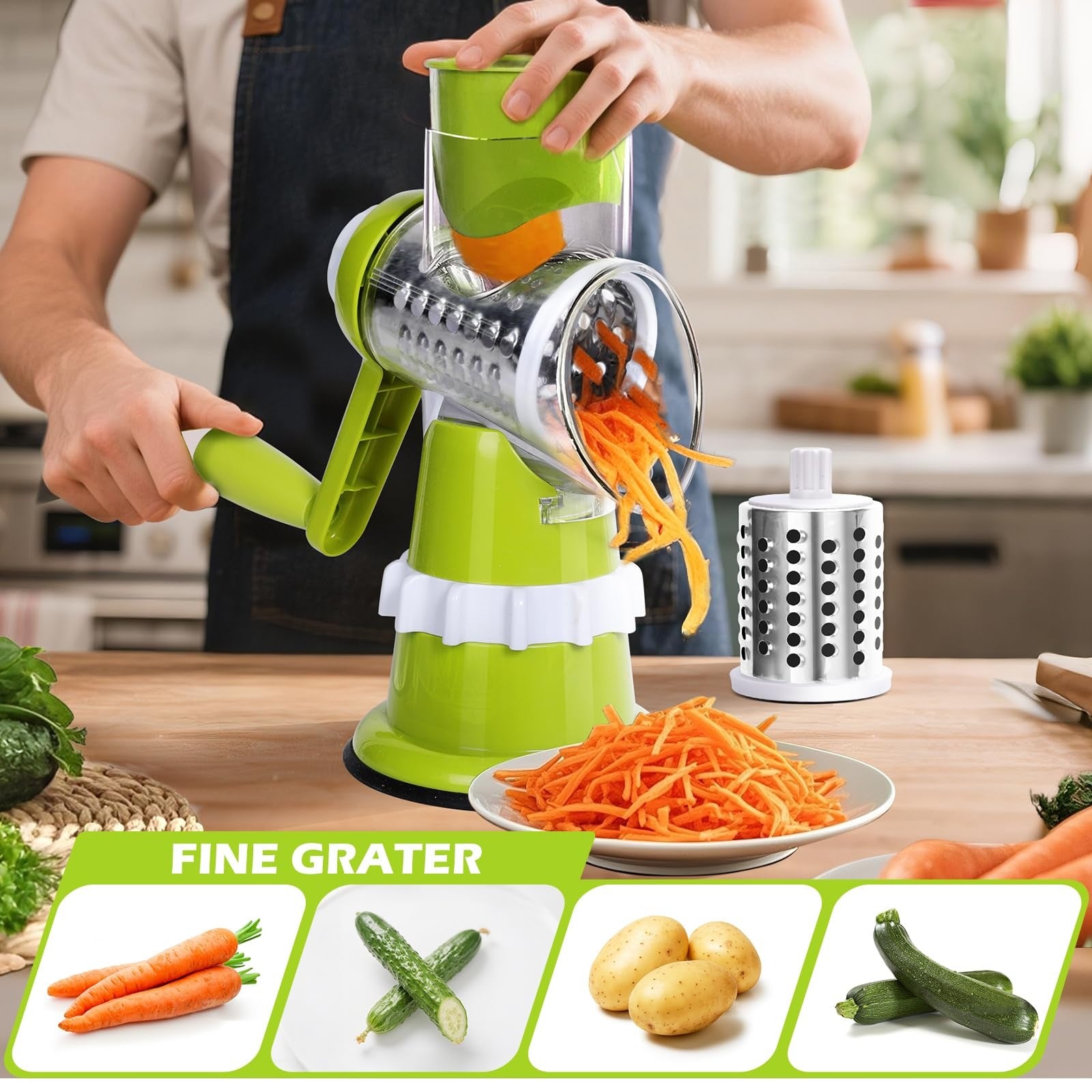 Multifunctional Vegetable Slicer Vegetable Slicer Manual Kitchen Grater Vegetable Chopper 3 in 1 Round Mandolin Cutter Potato Spiralizer Household Gadgets