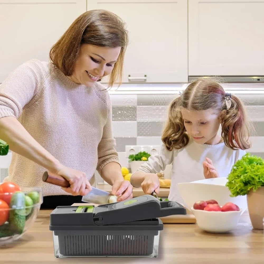 Vegetable Chopper, Multifunctional 15 in 1 professional food chopper, with 8 Blade for Onion Potato Tomato Cucumber Carrot Container Egg slicer Mandolin slicer Cheese slicer